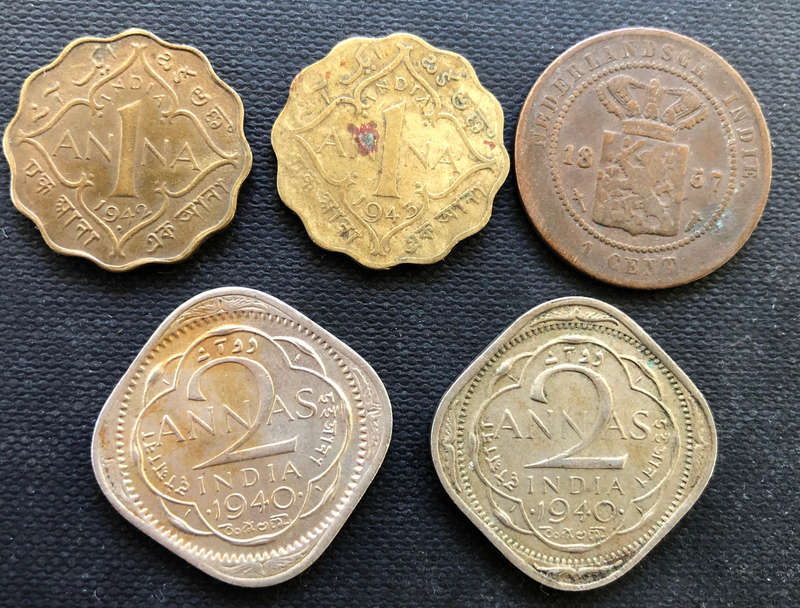 INDIA 1857 1940 1942 1943 1 Cent 1 & 2 Anna Collection of 5 Coins