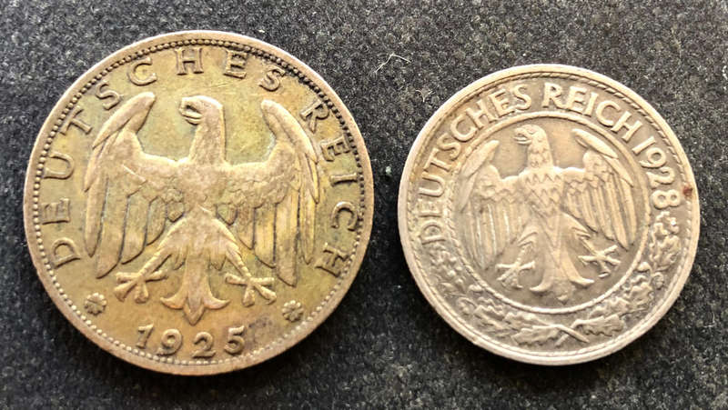 GERMANY 1925 1928 Silver 1 Mark & 50 Pfennig Collection of 2 Coins
