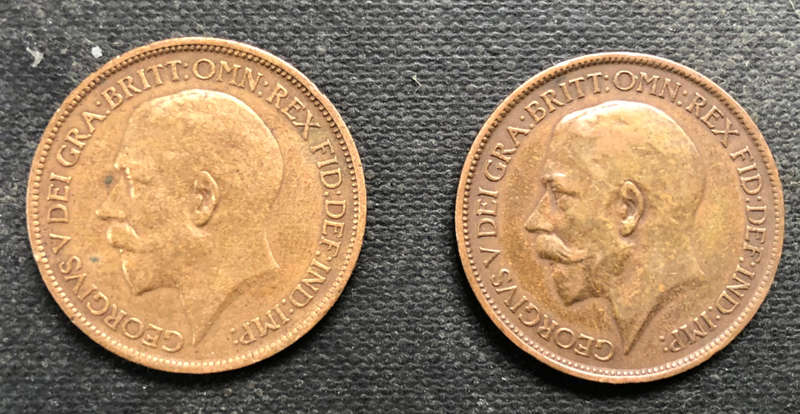 HALF PENNY 1917 AND 1920 BRITAIN COLLECTION OF TWO COINS