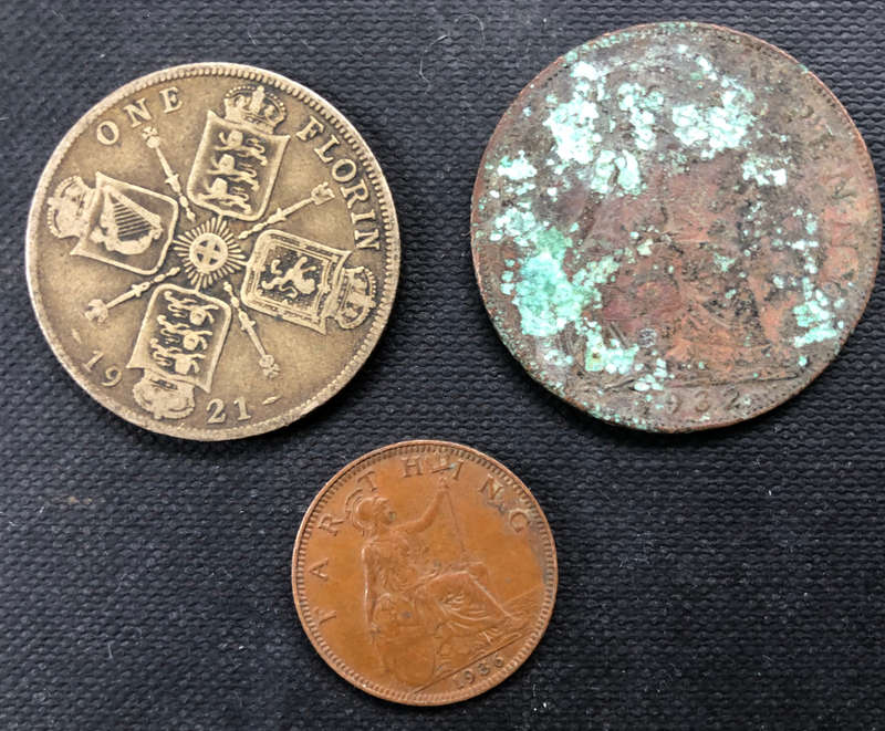 UK 1921 SILVER FLORIN 1932 PENNY 1936 FARTHING