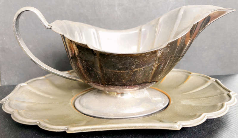 SILVER PLATED GRAVY BOAT AND SAUCER