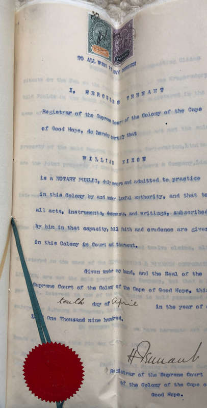 STAMPS 1900 CAPE OF GOOD HOPE TEN, FIVE AND ONE SHILLING REVENUE ON GOLD CLAIMS DOCUMENT