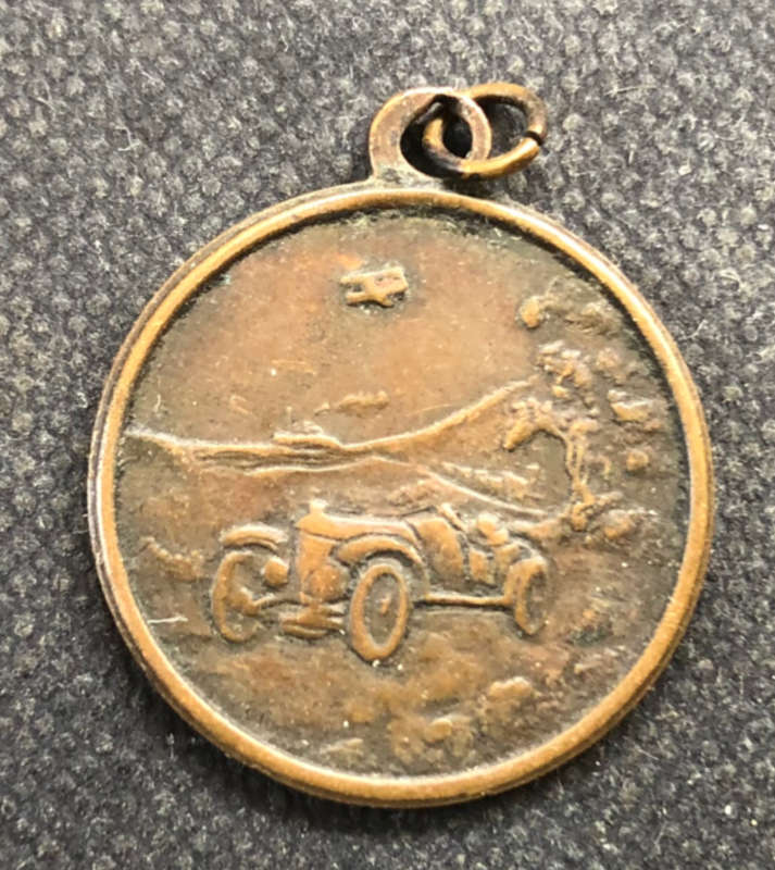 ST CHRISTOPHER PENDANT VINTAGE - HORSE, VINTAGE CAR, BI-PLANE AND SHIP ON REAR