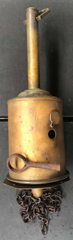 CLOCKWORK ANTIQUE BRASS BOTTLE JACK SPIT ROASTING BRAAI TURNER CIRCA 1890 SIGNED W JONES