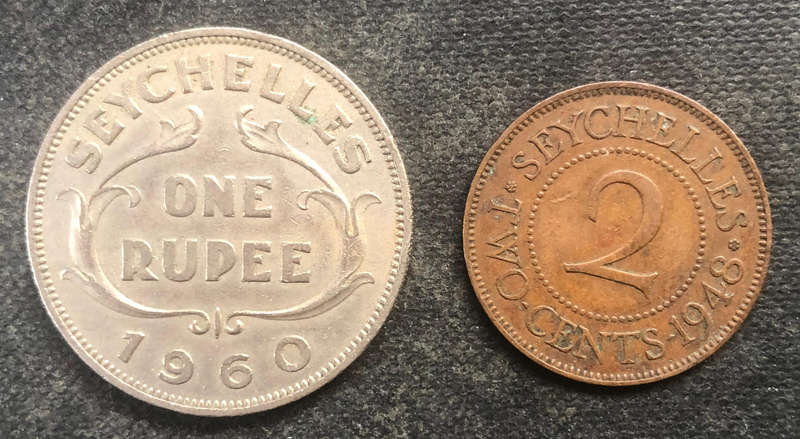 SEYCHELLES 1 Rupee 1960 2 Cents 1948 Low Mintage