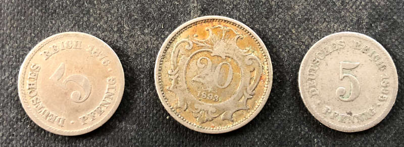 GERMAN COINS 1876 1893 AND 1895 COLLECTION OF THREE