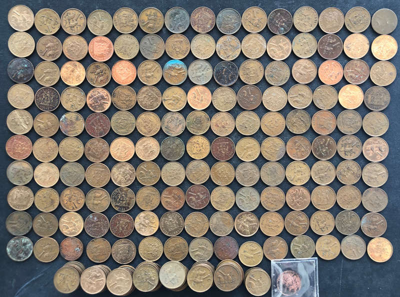 ONE CENT 1970 TO 1989 SOUTH AFRICA COLLECTION OF 225 COINS