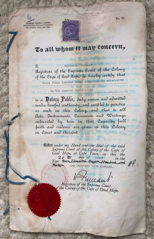 STAMP CAPE OF GOOD HOPE TEN SHILLINGS REVENUE 1900 ON GOLD CLAIMS DOCUMENT