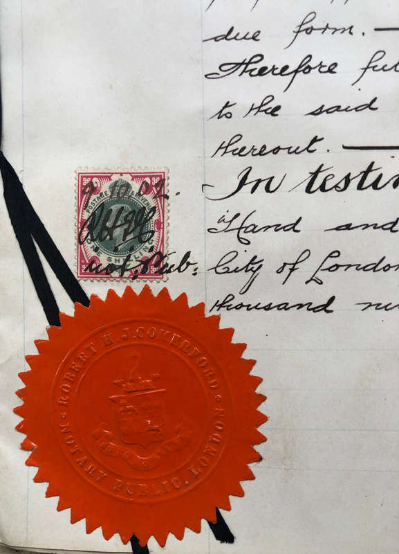 STAMPS 1902 GREAT BRITAIN MAYORS COURT 9/6 & 1/- REVENUE & 2 x ONE SHILLING VERMILLIONS ON DOCUMENT
