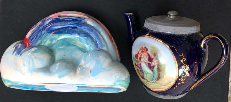 MONEY BANKS PORCELAIN LIMOGE? TEAPOT AND M M RAINBOW? COLLECTION
