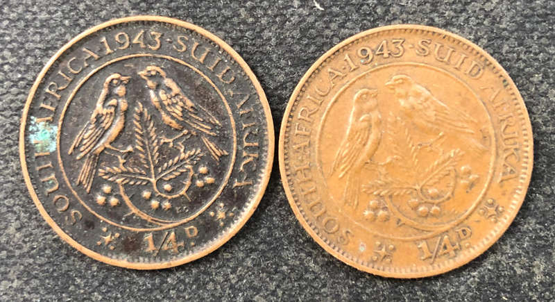 FARTHING 1943 TWO VARIATIONS SOUTH AFRICA