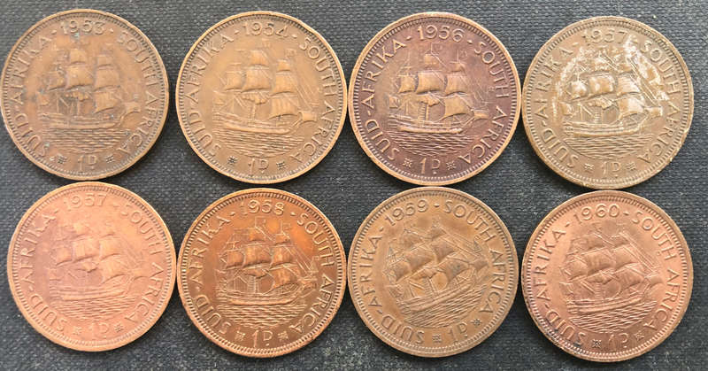 PENNY SA 1953 1954 1956 1957 1958 1959 1960 QUEEN ELIZABETH COLLECTION OF 8