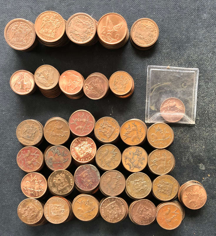 TWO CENT ONE CENT 1/2 CENT SOUTH AFRICA FROM 1990 COLEECTION OF APPROXIMATELY 338 COINS