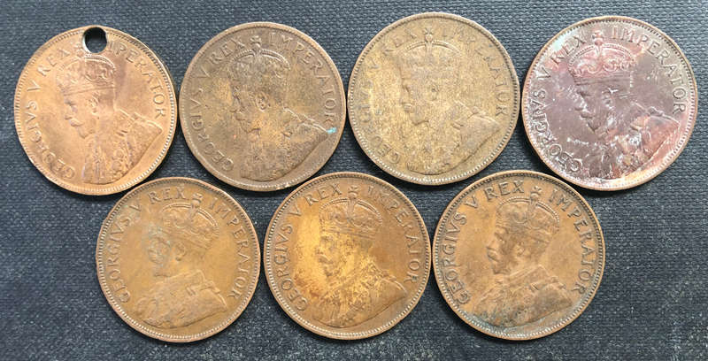 PENNY 1928 1929 1930 1932 1934 1935 1936 UNION OF SOUTH AFRICA COLLECTION OF 7 COINS