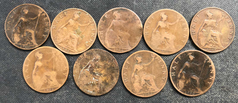HALF PENNY 1902, 1903, 1904, 1905, 1906 x 3, 1908 & 1910 BRITAIN KING EDWARD VII COLLECTION OF NINE