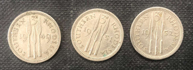 Rhodesia Three Pence 1949 1951 1952