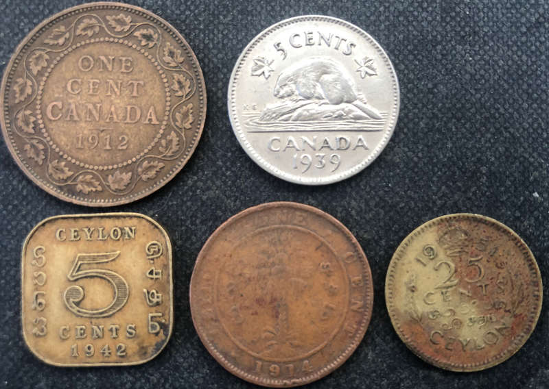 CANADA 1912 1939 CEYLON 1914 1942 1951 COLLECTION OF 5 WORLD COINS