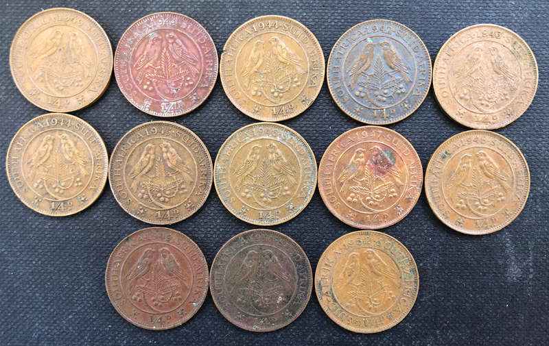 QUARTER PENNY Farthing 1942 1943 1944 1945 1946 1947 1948 1949 1950 1952 South Africa 13 Coins