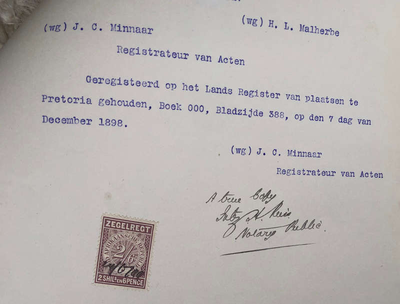 STAMP ZUID AFRIKAANSCHE REPUBLIEK ZEGELREGT 1898 TWO SHILLINGS AND SIXPENCE ON DUTCH DOCUMENT