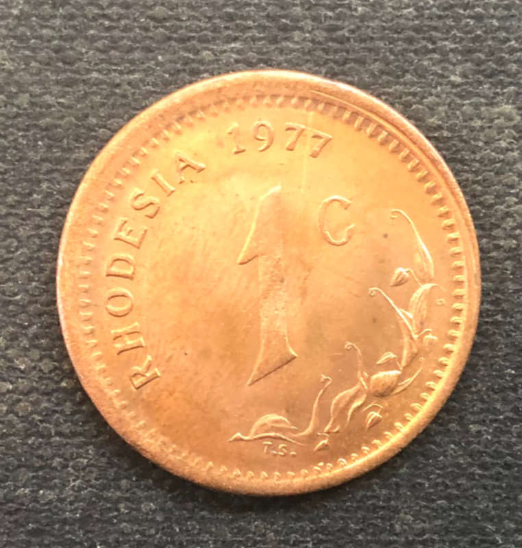 One Cent 1977 Rhodesia Mint Error Off Centre Strike