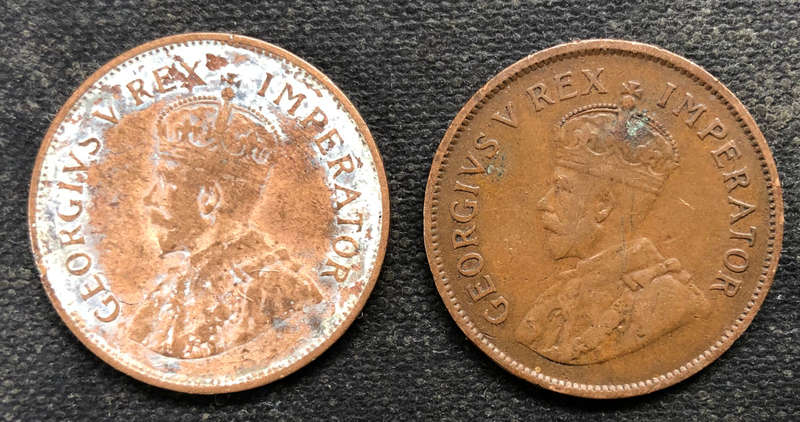 HALF PENNY 1929 1930 TWO UNION OF SOUTH AFRICA COINS