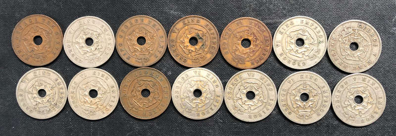 COLLECTION OF 14 SOUTHERN RHODESIAN PENNIES DATING FROM 1935 TO 1951