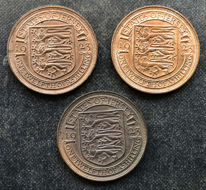 PENNY 1923 - STATE OF JERSEY 1/12 SHILLINGS COLLECTION OF 3