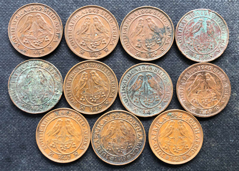 Farthings 1942 1943 1944 1945 1946 1947 1948 1949 1950 1951 1952 Union of South Africa Collection