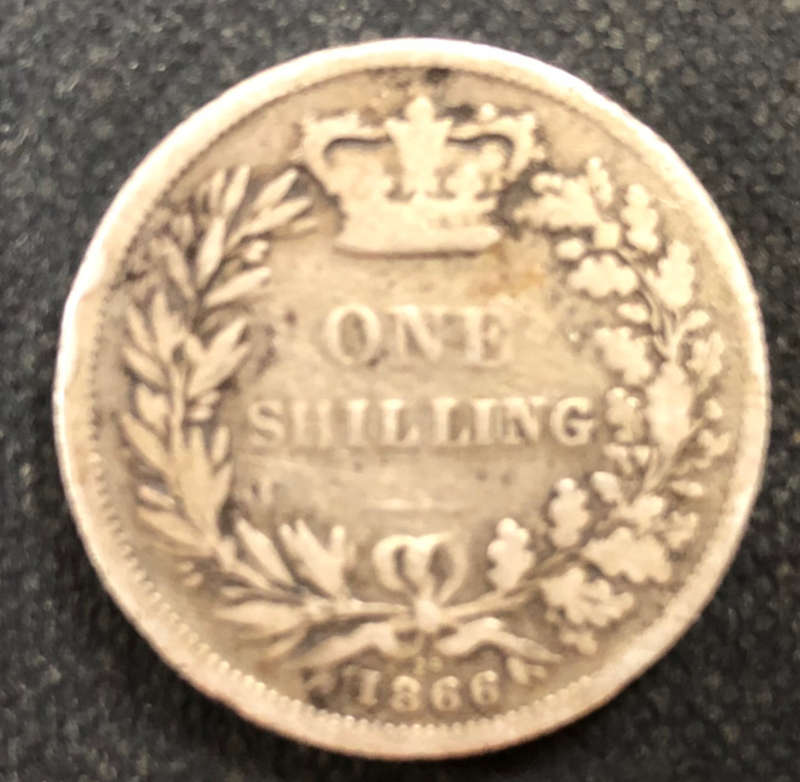 SILVER 1866 BRITISH ONE SHILLING COIN