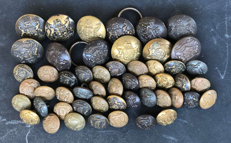 MILITARY SA ARMY 52 BRASS UNIFORM BUTTONS COAT OF ARMS POST 1913 VARIOUS MAKERS NAMES AND SIZES