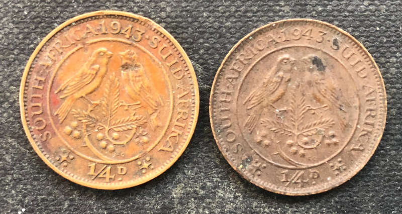 FARTHING 1943 TWO VARIATIONS SOUTH AFRICA