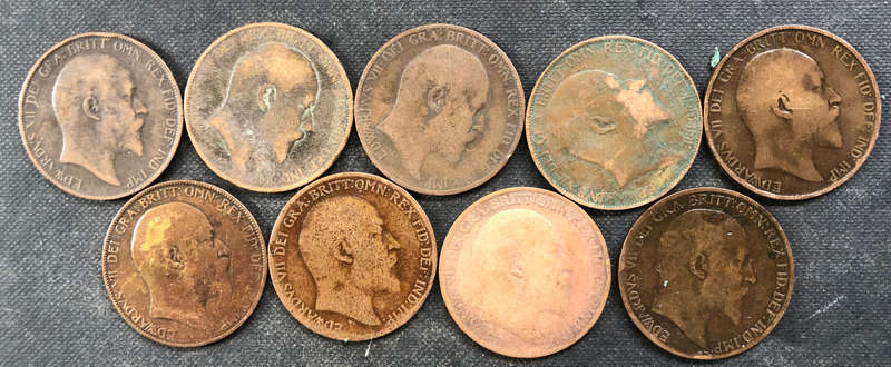PENNY 1902, 1903, 1904, 1905, 1906, 1907, 1908, 1909 AND 1910 BRITISH EDWARDIAN COLLECTION