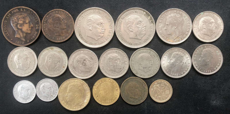 Spain 1878 1947 1957 1959 1975 1982 1996 Various Denominations 19 Coins