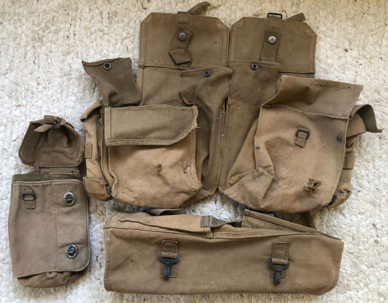 MILITARY VINTAGE BACK POUCHES, SIDE POUCH AND BED ROLL COVER
