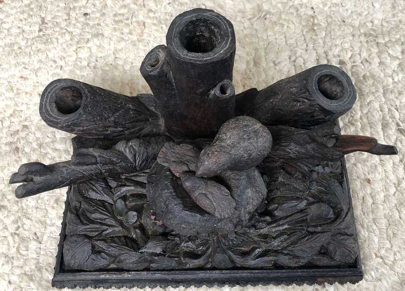 BLACK FOREST HAND CARVED OAK CENTREPIECE OF GAME BIRDS NEST