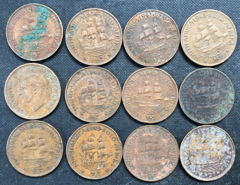HALF PENNY 1938 x 2 1941 1942 x 4 1943 1945 1949-1951 UNION OF SOUTH AFRICA COLLECTION OF 12