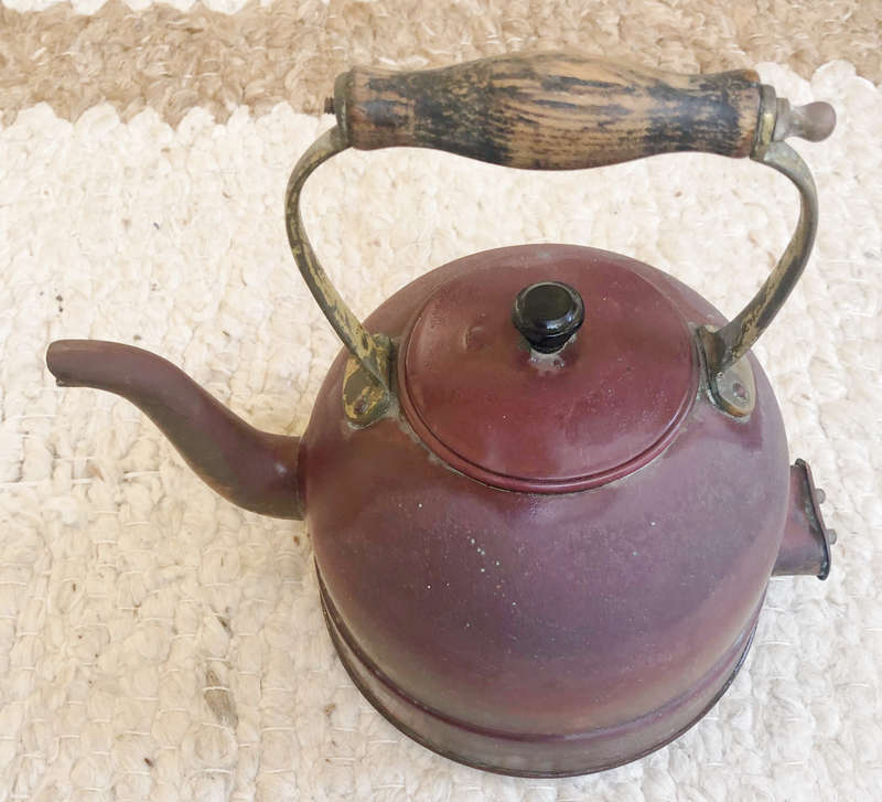 COPPER KETTLE ELECTRIC SIGNED PECO CIRCA 1930 TYPICAL GOOSE NECK AND OAK HANDLE