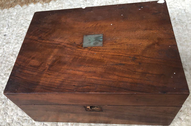 WRITING SLOPE MAHOGANY WITH TYPICAL ROYAL BLUE LINING OF THE PERIOD