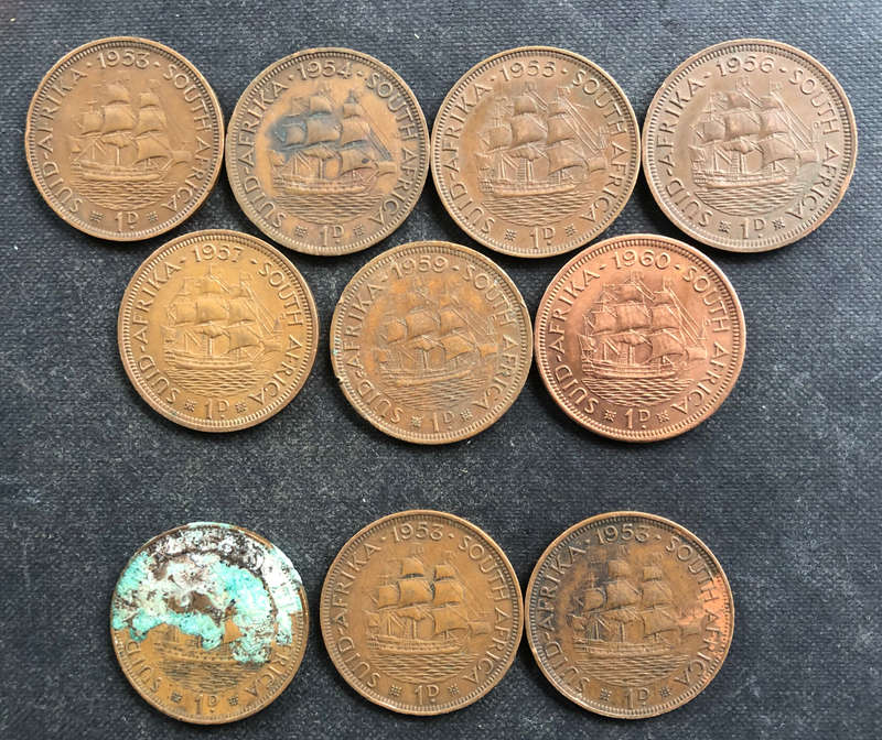 PENNY (10) UNION OF SA 1953-1957 AND 1959-1960 AND 3 OTHERS