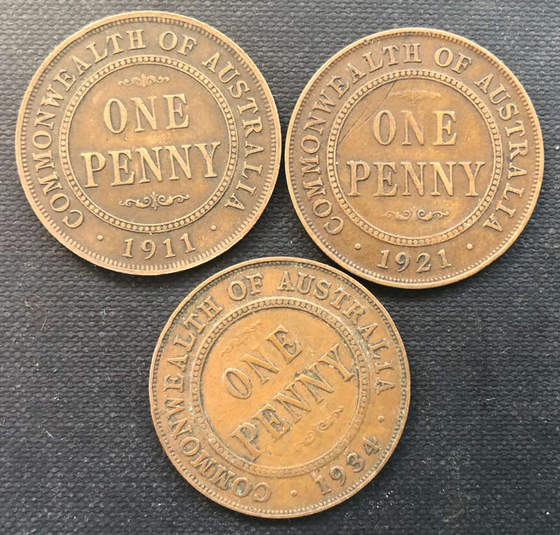 PENNY 1911 1921 1934 AUSTRALIA COLLECTION OF THREE