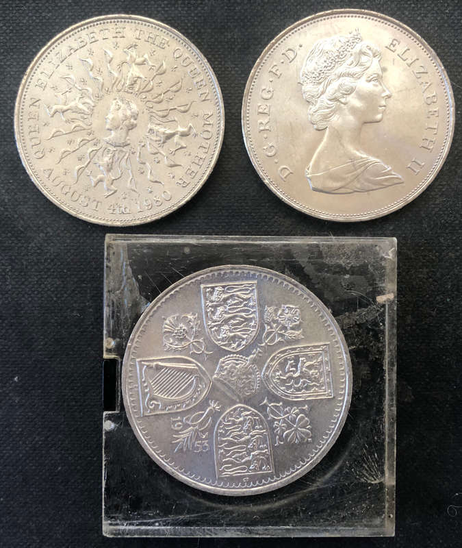 Five Shillings Proof Matt Finish 1953 UK and Two 1980 UK 5 Shillings
