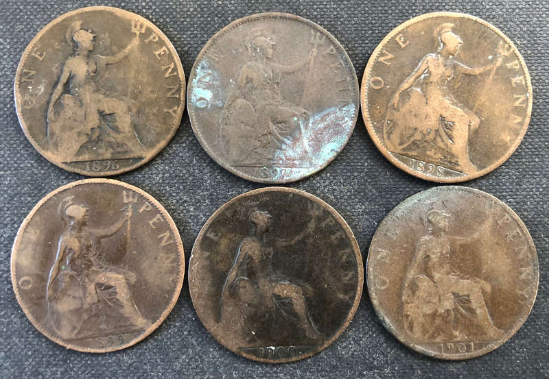 PENNY 1896,1897,1898,1899,1900 and 1901 BRITISH VEILED VICTORIA COLLECTION