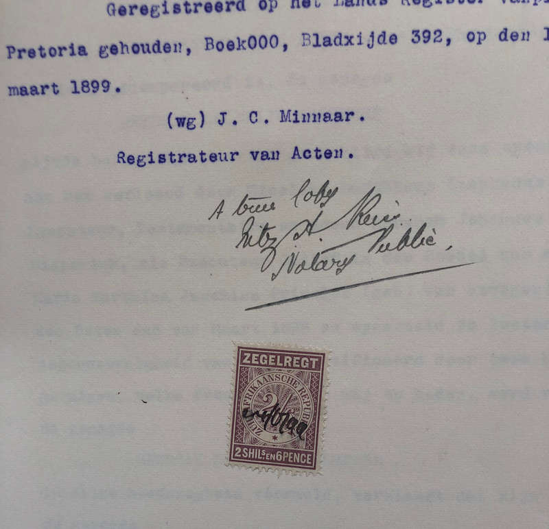 STAMPS TWO ZUID AFRIKAANSCHE REPUBLIEK ZEGELREGT 1899 TWO SHILLINGS AND SIXPENCE ON DUTCH DOCUMENT