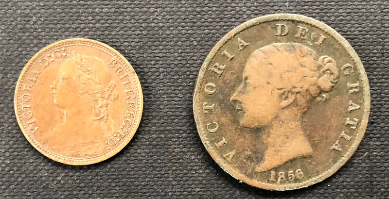 UK FARTHING 1878 AND HALF PENNY 1856
