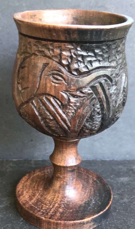 WINE GLASS OR GOBLET WOOD HAND CARVED