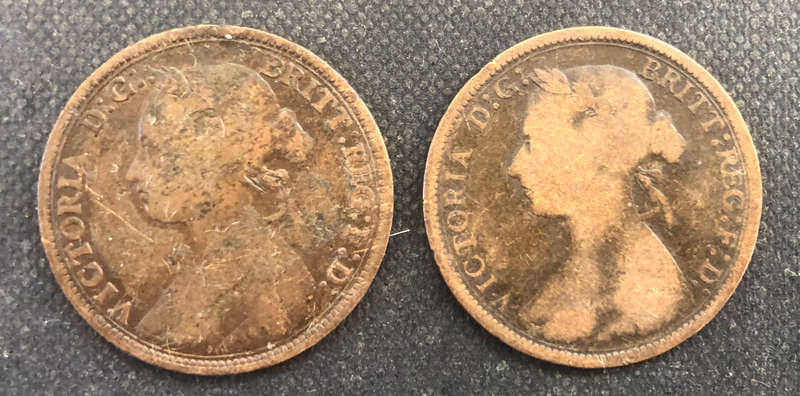 HALF PENNY 1880 AND 1887 BRITISH QUEEN VICTORIA