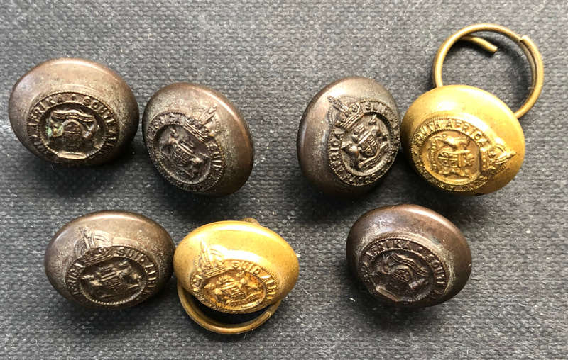 MILITARY SA ARMY 7 BRASS VINTAGE TUNIC BUTTONS GENERAL SERVICE SIGNED FIRMIN LONDON WITH KINGS CROWN