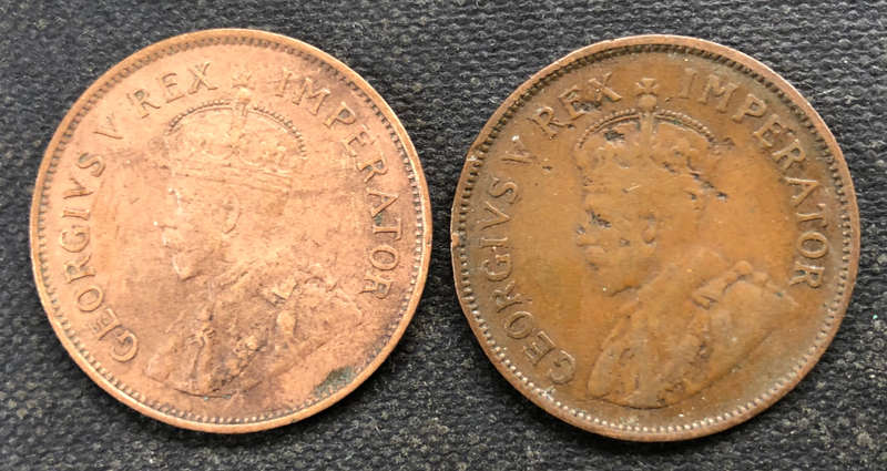 HALF PENNY 1931 1933 TWO UNION OF SOUTH AFRICA COINS