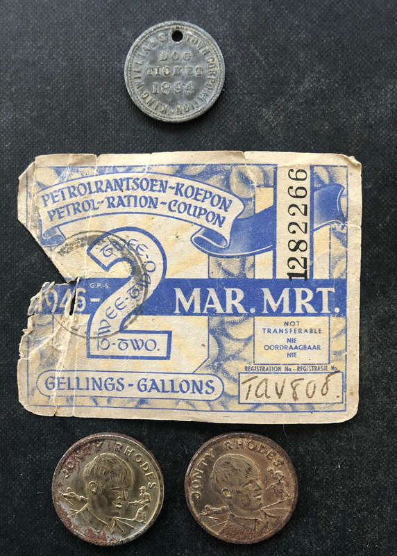 1946 PETROL RATION COUPON 1894 DOG TAG JOHNTY RHODES MEDALLIONS