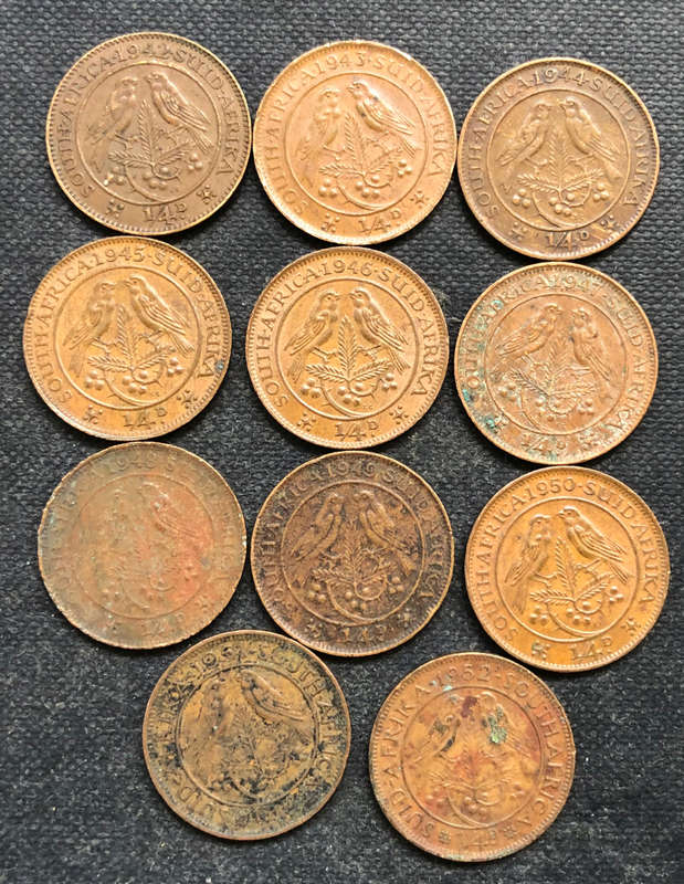 FARTHINGS 1942-1952 1943 COIN (START OF CRACKED DIE) UNION OF SOUTH AFRICA COLLECTION 11 GEORGE VI